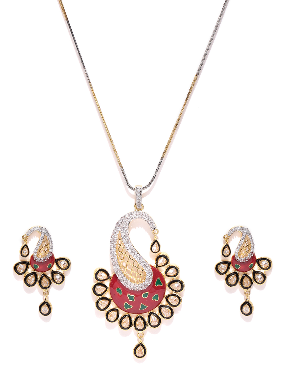 YouBella Gold-Toned  Red Stone-Studded Jewellery Set